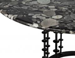 Vintage Italian Round Agate Stone Dining Table with Hammered Iron Metal Base - 4792012