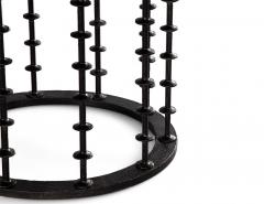 Vintage Italian Round Agate Stone Dining Table with Hammered Iron Metal Base - 4792013