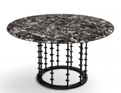 Vintage Italian Round Agate Stone Dining Table with Hammered Iron Metal Base - 4792014