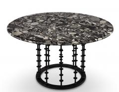 Vintage Italian Round Agate Stone Dining Table with Hammered Iron Metal Base - 4792139