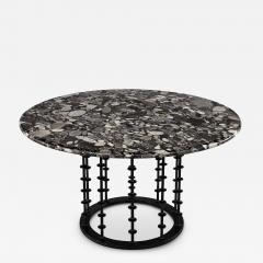 Vintage Italian Round Agate Stone Dining Table with Hammered Iron Metal Base - 4792140