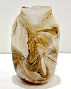 Vintage Italian Sculptural Organic Marbleized Lace Brown Beige Murano Glass Vase - 3891679