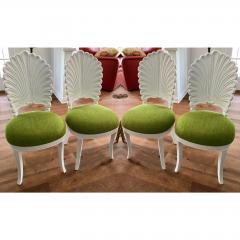 Vintage Italian Shell Form Grotto Chartreuse Velvet Dining Chairs Set of 4 - 1641976