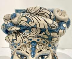 Vintage Italian Signed Black White Blue Moorish Man Woman Sculpture Head Vases - 4308178