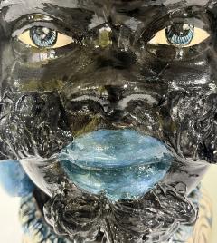 Vintage Italian Signed Black White Blue Moorish Man Woman Sculpture Head Vases - 4308182