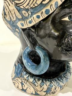 Vintage Italian Signed Black White Blue Moorish Man Woman Sculpture Head Vases - 4308183