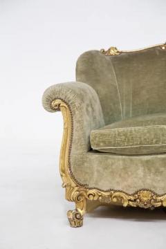 Vintage Italian Sofa in Gilded Wood and Green Velvet - 3647229