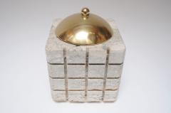 Vintage Italian Travertine and Brass Decorative Cube Box by Passeri for Ark Line - 3780180