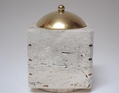 Vintage Italian Travertine and Brass Decorative Cube Box by Passeri for Ark Line - 3780181