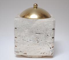 Vintage Italian Travertine and Brass Decorative Cube Box by Passeri for Ark Line - 3780183
