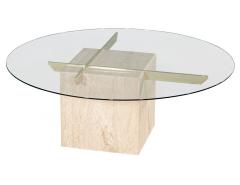 Vintage Italian Travertine and Glass Top Cocktail Table - 2674163