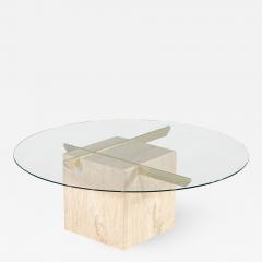 Vintage Italian Travertine and Glass Top Cocktail Table - 2678311
