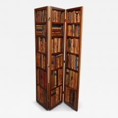 Vintage Italian Trompe Loeil Leather Book Library Folding Screen by Sarreid - 4382875