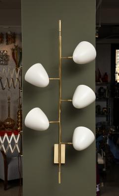 Vintage Italian Wall Sconce with Brass Accents and Ivory Cone Shaped Shades - 2960782