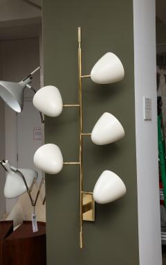 Vintage Italian Wall Sconce with Brass Accents and Ivory Cone Shaped Shades - 2960787