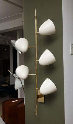 Vintage Italian Wall Sconce with Brass Accents and Ivory Cone Shaped Shades - 2960789