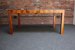 Vintage Italian Walnut Parsons Style Chevron Dining Table with Two Leaves - 3271225