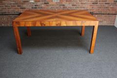 Vintage Italian Walnut Parsons Style Chevron Dining Table with Two Leaves - 3271226