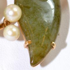 Vintage Jade and Pearls 14Ct Gold Brooch - 150409