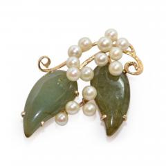 Vintage Jade and Pearls 14Ct Gold Brooch - 150414