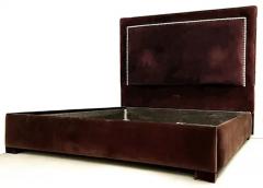 Vintage King Size Mohair Velvet Upholstered Bed Frame Large Chrome Nail Heads - 3525636