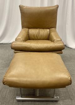 Vintage Leather Swivel Lounge Chair With Ottoman Percival Lafer Style Steel - 2917377
