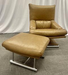 Vintage Leather Swivel Lounge Chair With Ottoman Percival Lafer Style Steel - 2917394