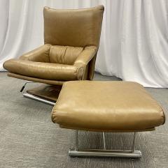 Vintage Leather Swivel Lounge Chair With Ottoman Percival Lafer Style Steel - 2917400