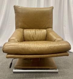 Vintage Leather Swivel Lounge Chair With Ottoman Percival Lafer Style Steel - 2917401