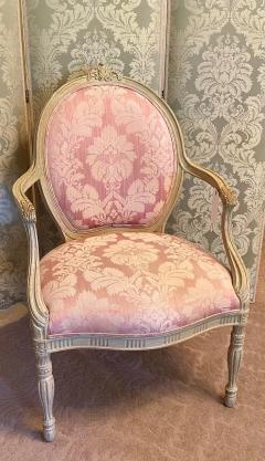 Vintage Louis XV Style Arm Chair by Interior Crafts W Pink Scalamandre Damask - 2009734