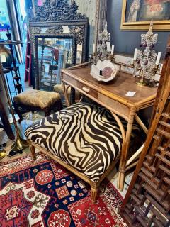 Vintage Louis XVI Ottoman in Clarence House Zebra Linen - 4269640