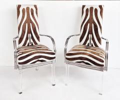 Vintage Lucite Chrome Armchairs Upholstered in Zebra Cowhide Pair - 4571842