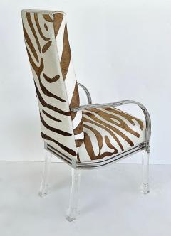 Vintage Lucite Chrome Armchairs Upholstered in Zebra Cowhide Pair - 4571881