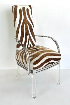 Vintage Lucite Chrome Armchairs Upholstered in Zebra Cowhide Pair - 4571882