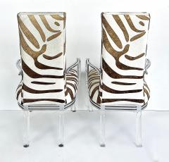 Vintage Lucite Chrome Armchairs Upholstered in Zebra Cowhide Pair - 4571885