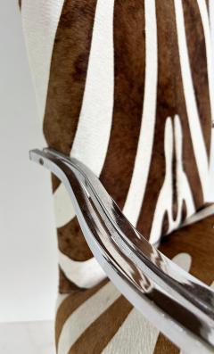 Vintage Lucite Chrome Armchairs Upholstered in Zebra Cowhide Pair - 4571898