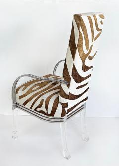 Vintage Lucite Chrome Armchairs Upholstered in Zebra Cowhide Pair - 4571915