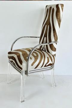 Vintage Lucite Chrome Armchairs Upholstered in Zebra Cowhide Pair - 4571919