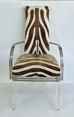 Vintage Lucite Chrome Armchairs Upholstered in Zebra Cowhide Pair - 4571931