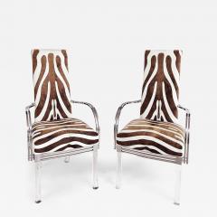 Vintage Lucite Chrome Armchairs Upholstered in Zebra Cowhide Pair - 4574233