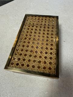 Vintage Lucite Woven Rattan Storage Box with Brass Trim - 4564159