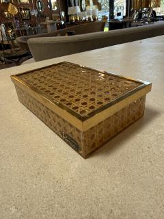 Vintage Lucite Woven Rattan Storage Box with Brass Trim - 4564160