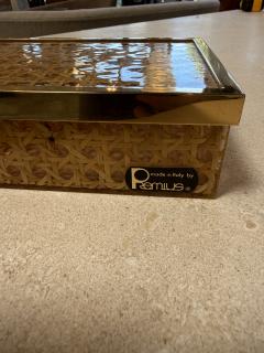 Vintage Lucite Woven Rattan Storage Box with Brass Trim - 4564164