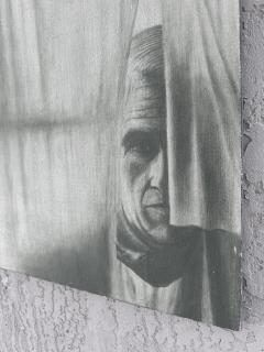 Vintage Man Behind the Curtain Painting Signed Vida - 4577748