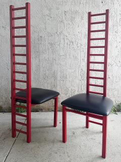 Vintage Memphis Milano Cassini Style Tall Ladder Back Chairs Pair - 4174584