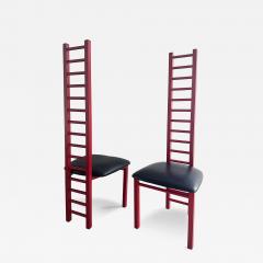 Vintage Memphis Milano Cassini Style Tall Ladder Back Chairs Pair - 4176913