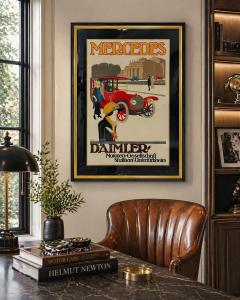 Vintage Mercedes Benz Stuttgart Lithograph Poster Framed Art Deco - 4727266