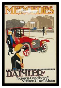 Vintage Mercedes Benz Stuttgart Lithograph Poster Framed Art Deco - 4727267