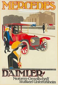 Vintage Mercedes Benz Stuttgart Lithograph Poster Framed Art Deco - 4728397
