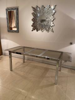 Vintage Metal Dining Table with Smoked Glass Top - 1941886